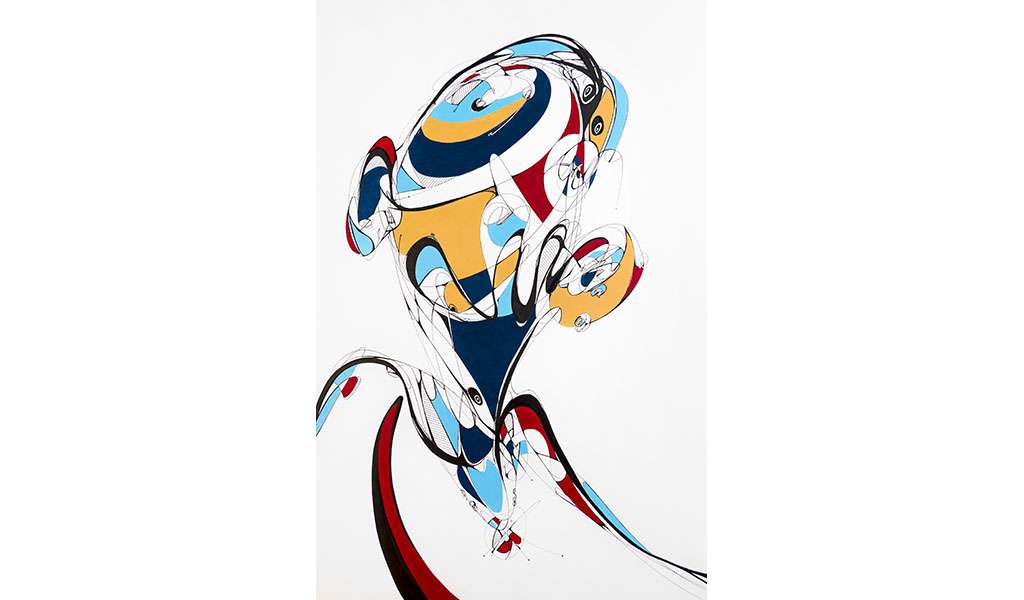 Untitled #4 (Stateless), 2019, Ink an acrylic on illustration board, 30" x 20"
